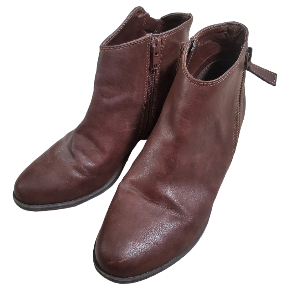 Wet Seal Brown Leather Zipper Small Block Heel